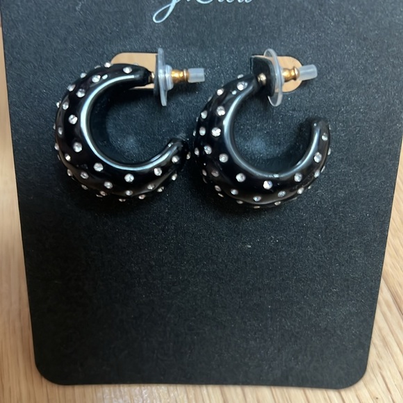 NWT J. Crew Chunky Black Acrylic Earrings with Rhinestones - Picture 6 of 6